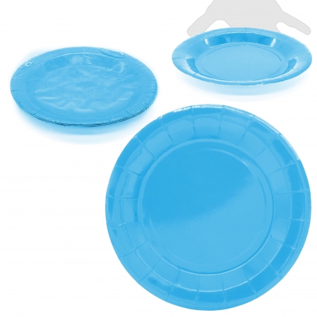 Pack de grandes assiettes en carton de couleur bleue