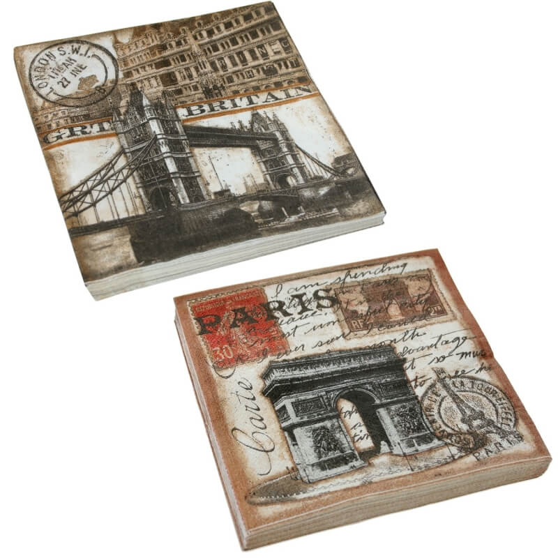 Serviettes décoratives style vintage Design de villes iconiques