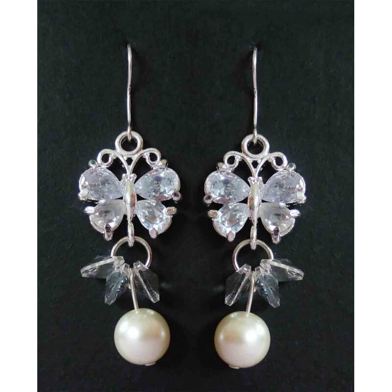 Boucles d'oreilles de mariée perle papillon
