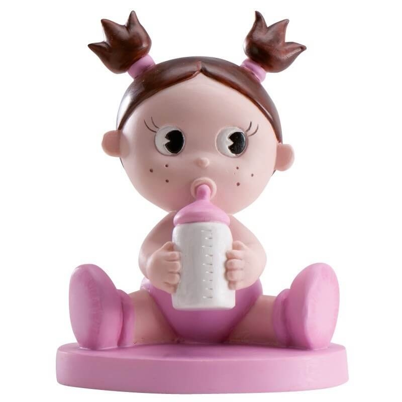 Figurine de gâteau baptême fille avec biberon pas cher