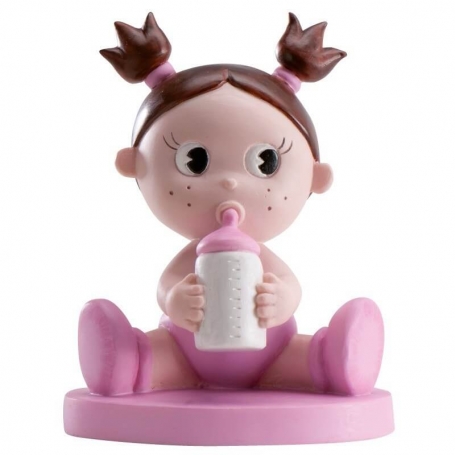 Figurine de gâteau baptême fille avec biberon pas cher