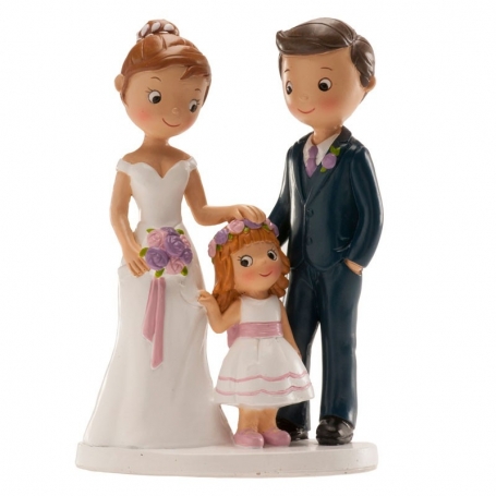 Figurine de mariés avec une fille pour un gâteau de mariage