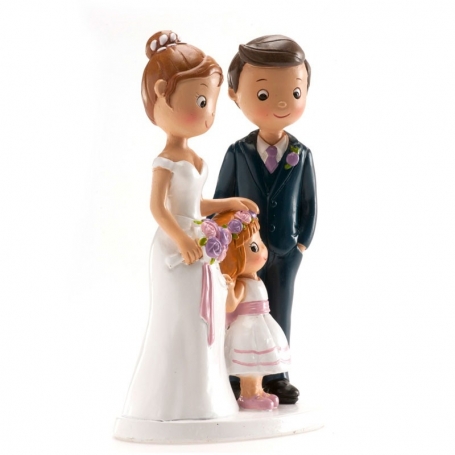 Figurine de mariés avec une fille pour un gâteau de mariage