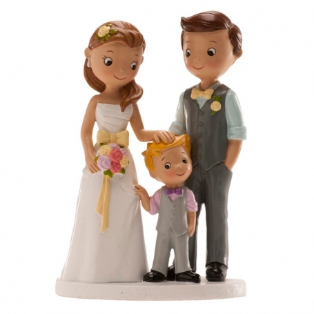 Figuras mariés avec enfant pour gâteau de mariage
