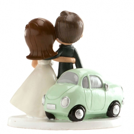 Figurine mariés voiture pour gâteau de mariage
