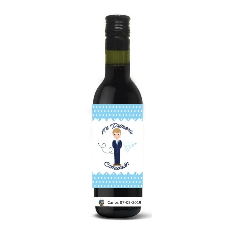 Vin personnalisé pour des détails sur des bouteilles de communion avec nom, date et autocollant d'enfant