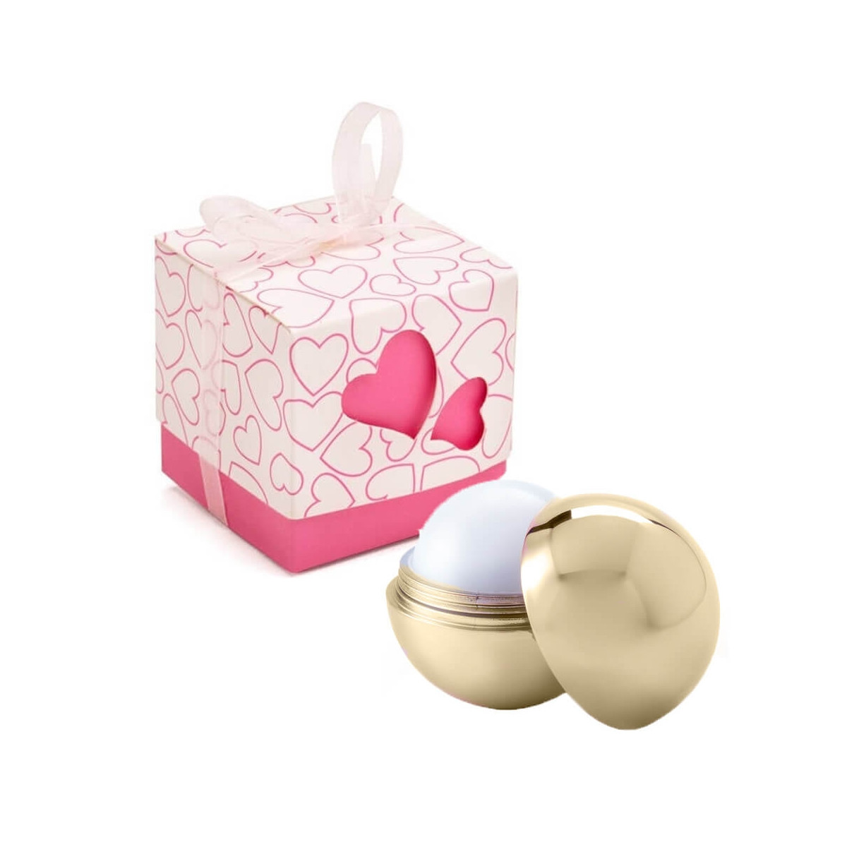 Cadeau brillant à lèvres sphère dans une boîte