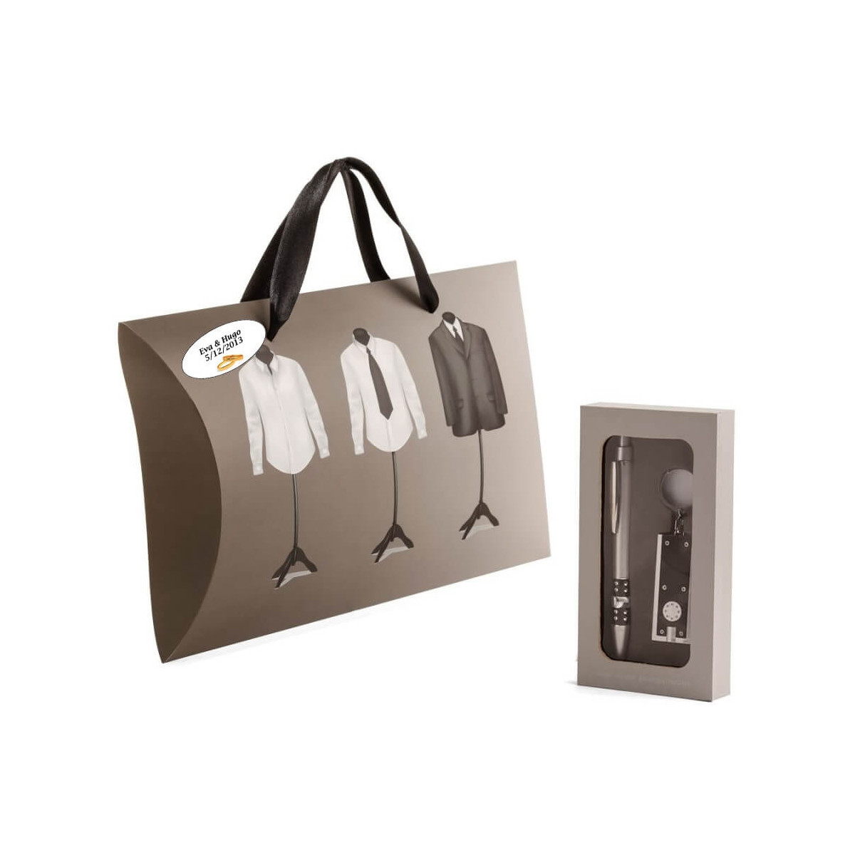 Lampe de poche et stylo dans une boîte en carton personnalisée pour les mariages