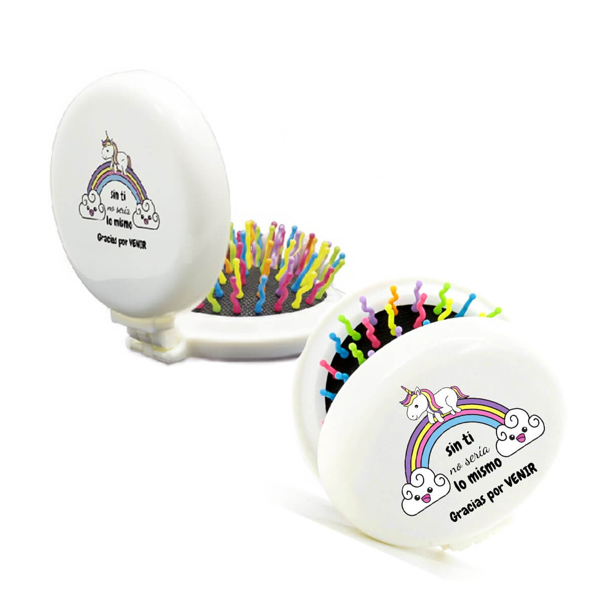 Brosse à Cheveux Pliable avec Miroir Design Licorne