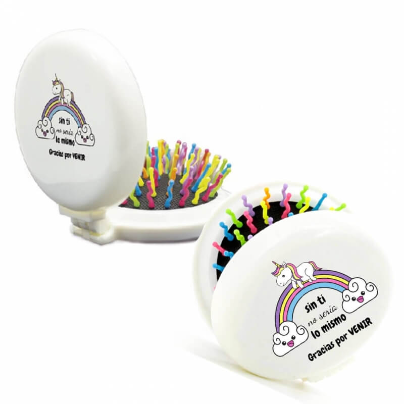 Brosse à Cheveux Pliable avec Miroir Design Licorne