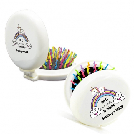 Brosse à Cheveux Pliable avec Miroir Design Licorne