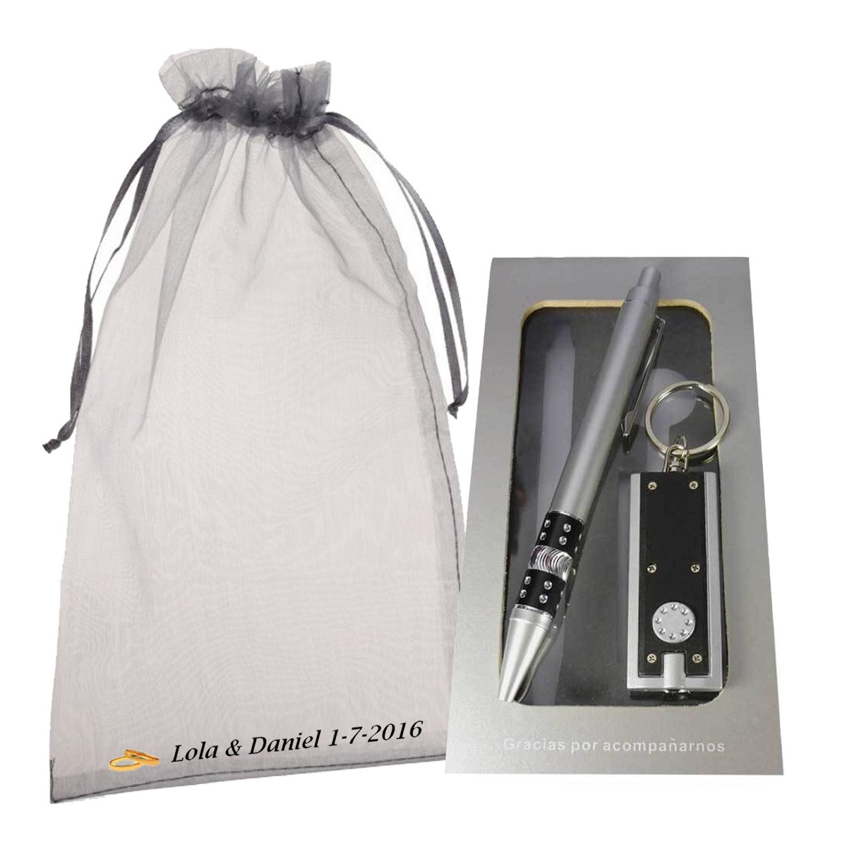 Porte-clés et lampe de poche détails de mariage personnalisés