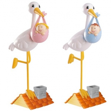 Figurine cigogne bébé pour gâteau de baptême