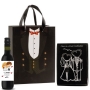 Set de bouchon et tire-bouchon avec petite bouteille de vin dans un sac en carton