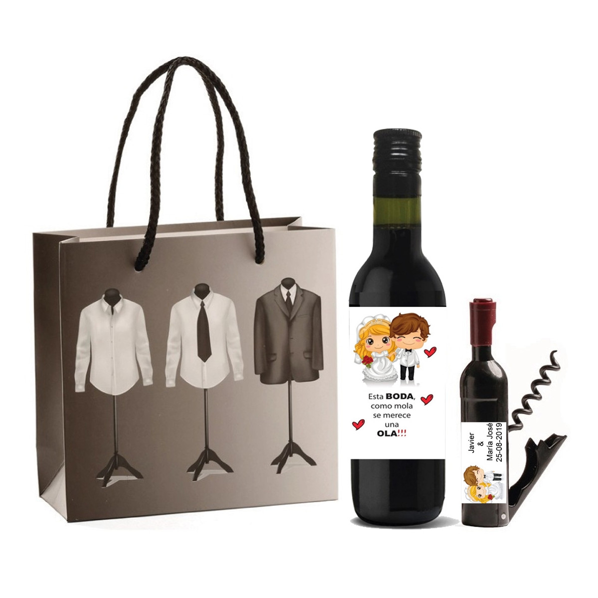 Détails de mariage pour invités ensemble de vin personnalisé