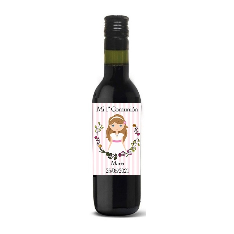 Détails invités bouteilles de communion de vin rouge personnalisé