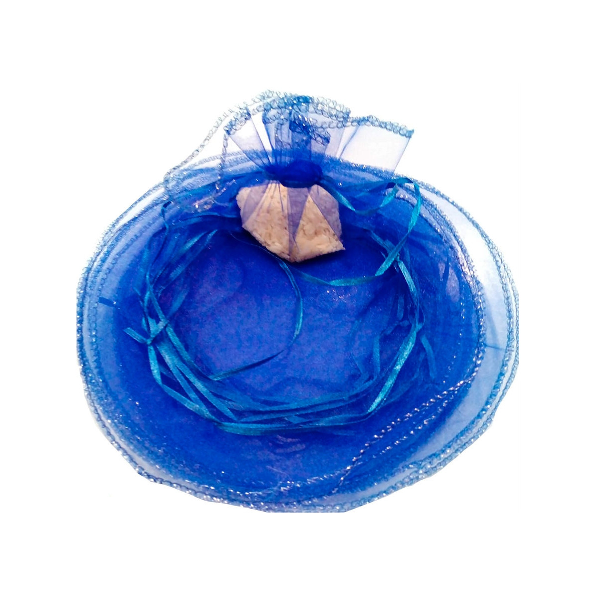 Sac en organza rond bleu électrique.
