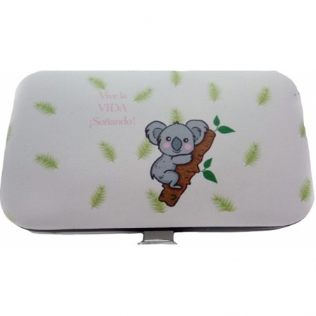Set de manucure et miroir avec motif koala présenté dans un sac koala