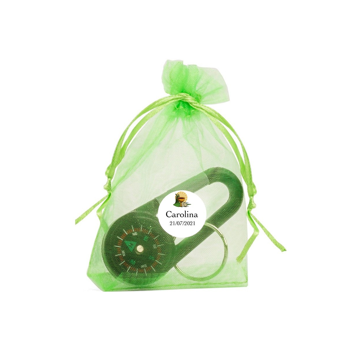 Boussole dans un sac en organza personnalisé pour une communion
