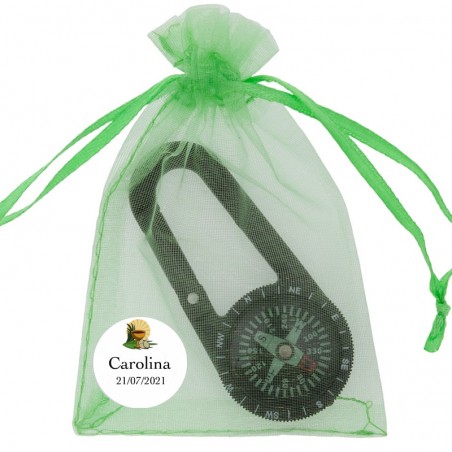 Boussole dans un sac en organza personnalisé pour une communion
