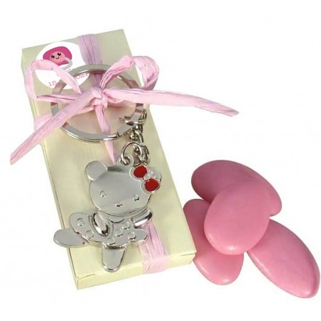 Porte-clés et boîte personnalisée avec des dragées pour des cadeaux de baptême