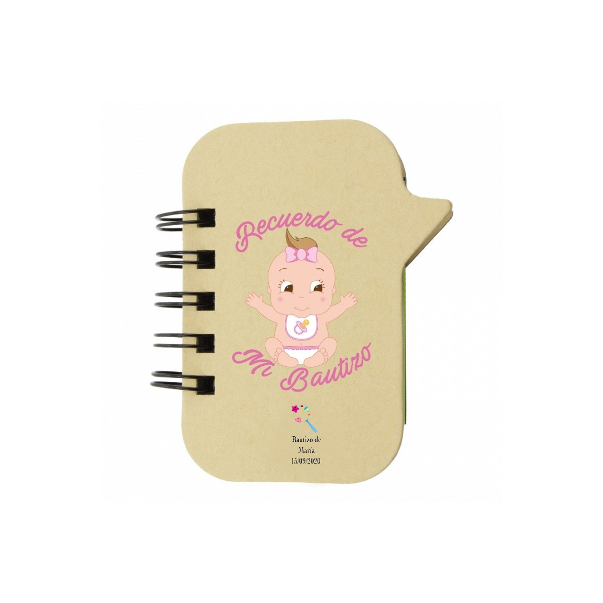 Carnet avec marqueurs pour le baptême d'une fille personnalisé