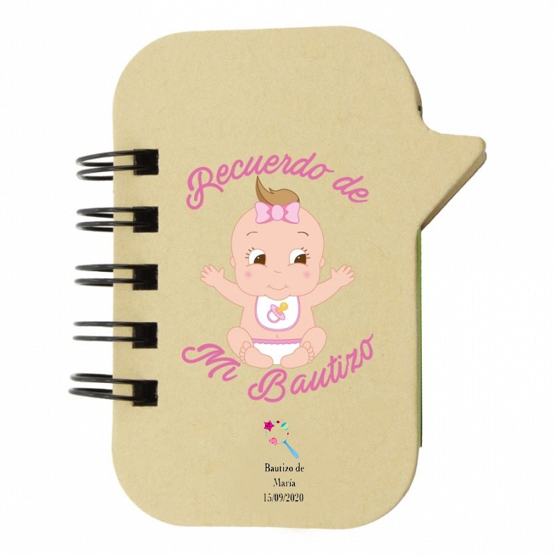 Carnet avec marqueurs pour le baptême d'une fille personnalisé