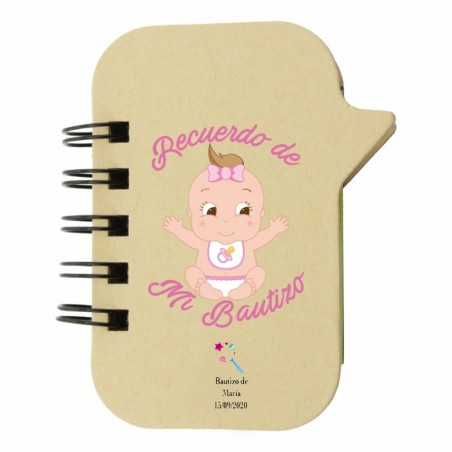 Bloc notes de post it pour baptême fille