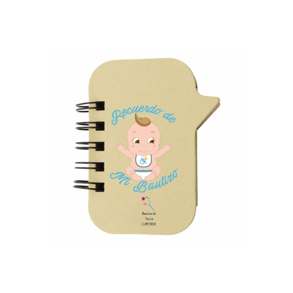 Cahier avec marque-pages pour baptême d'un garçon personnalisé