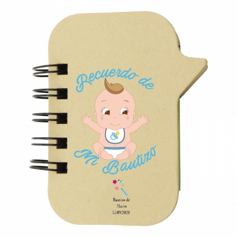 Cahier avec marque-pages pour baptême d'un garçon personnalisé
