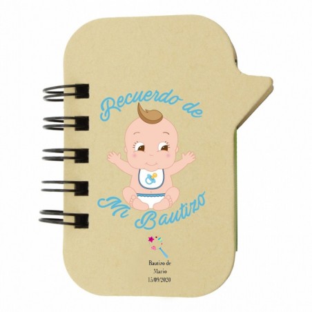 Cahier avec marque-pages pour baptême d'un garçon personnalisé