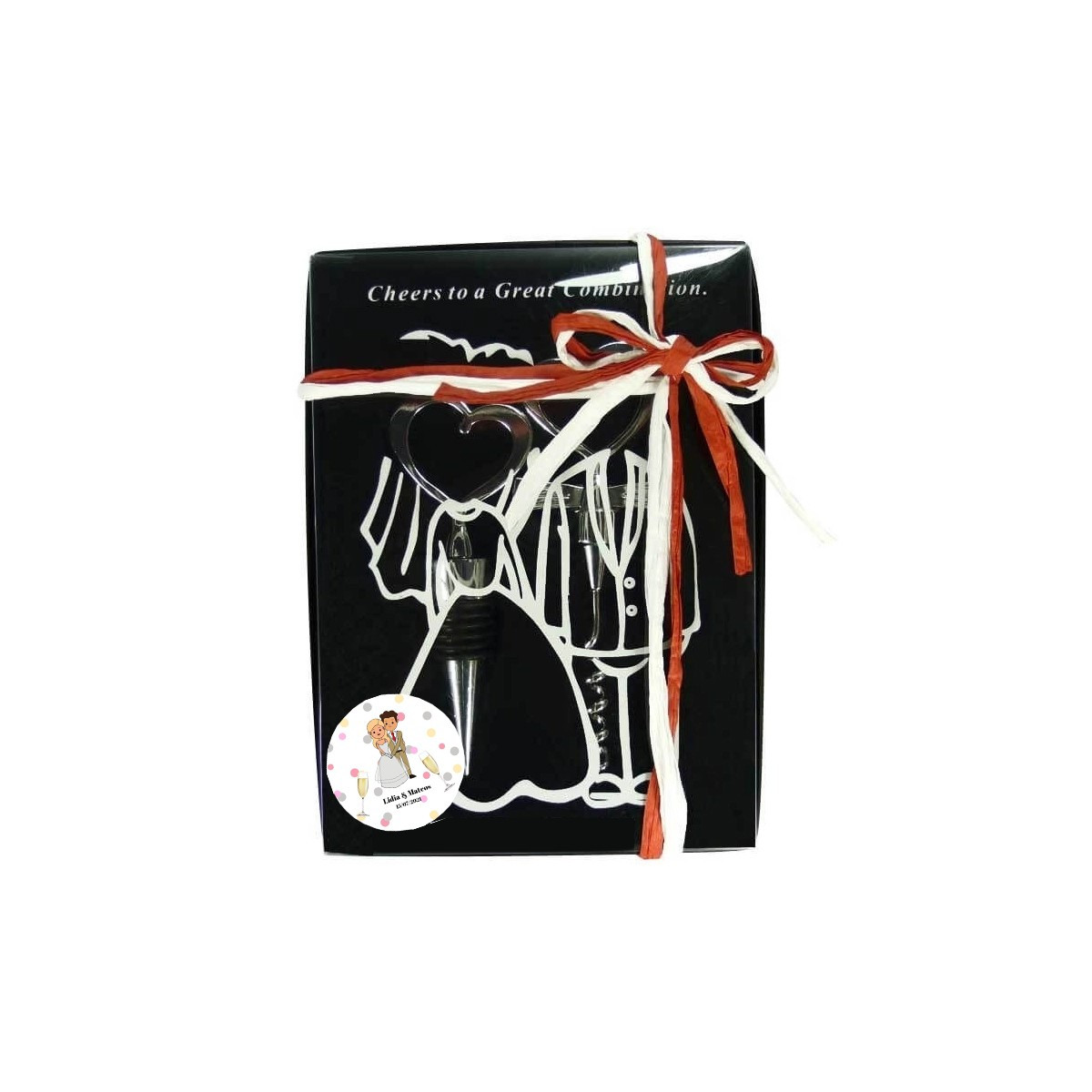 Bouchon et tire-bouchon cœur mariage personnalisé