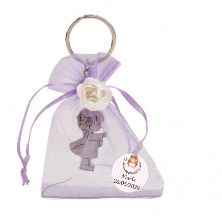 Porte-clés de communion fille dans un sac en organza personnalisé