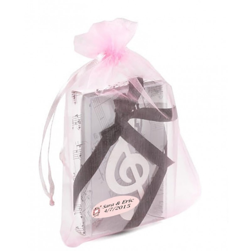 Marque-page clé de sol personnalisé pour les mariages dans un sac en organza