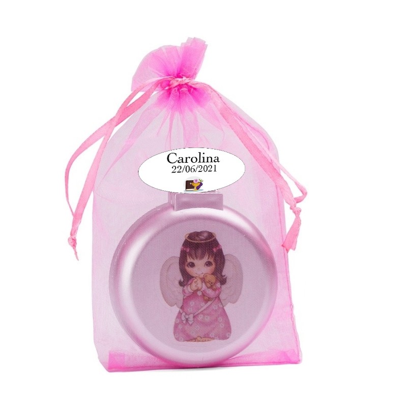 Miroir avec un autocollant d'angelita et un sac en organza personnalisé avec autocollant