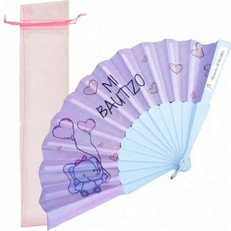 Éventail souvenir de baptême personnalisé