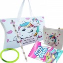 Porte-monnaie bonbons crayon et bracelet dans une boîte de licorne avec des poignées