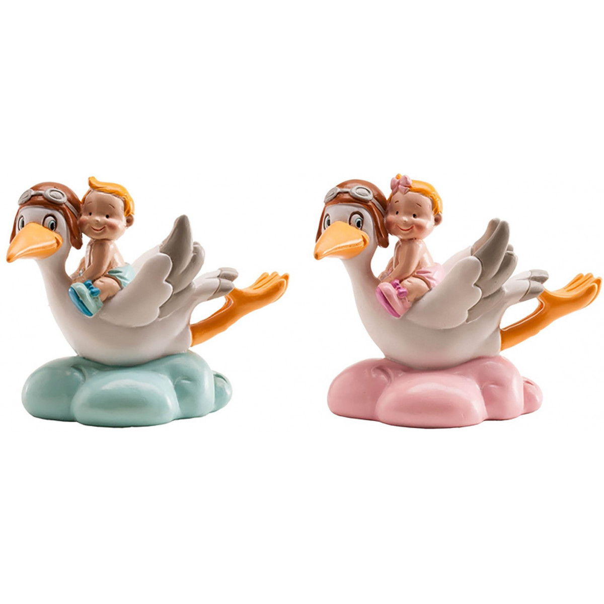 Figurine pour baby shower avec cigogne