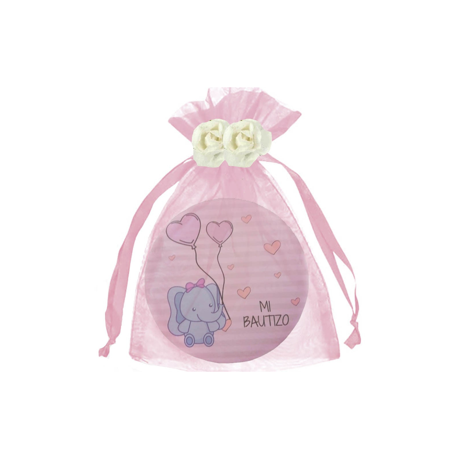 Miroir de baptême avec sac et fleurs