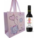Vin rouge invités baptême avec sac personnalisé