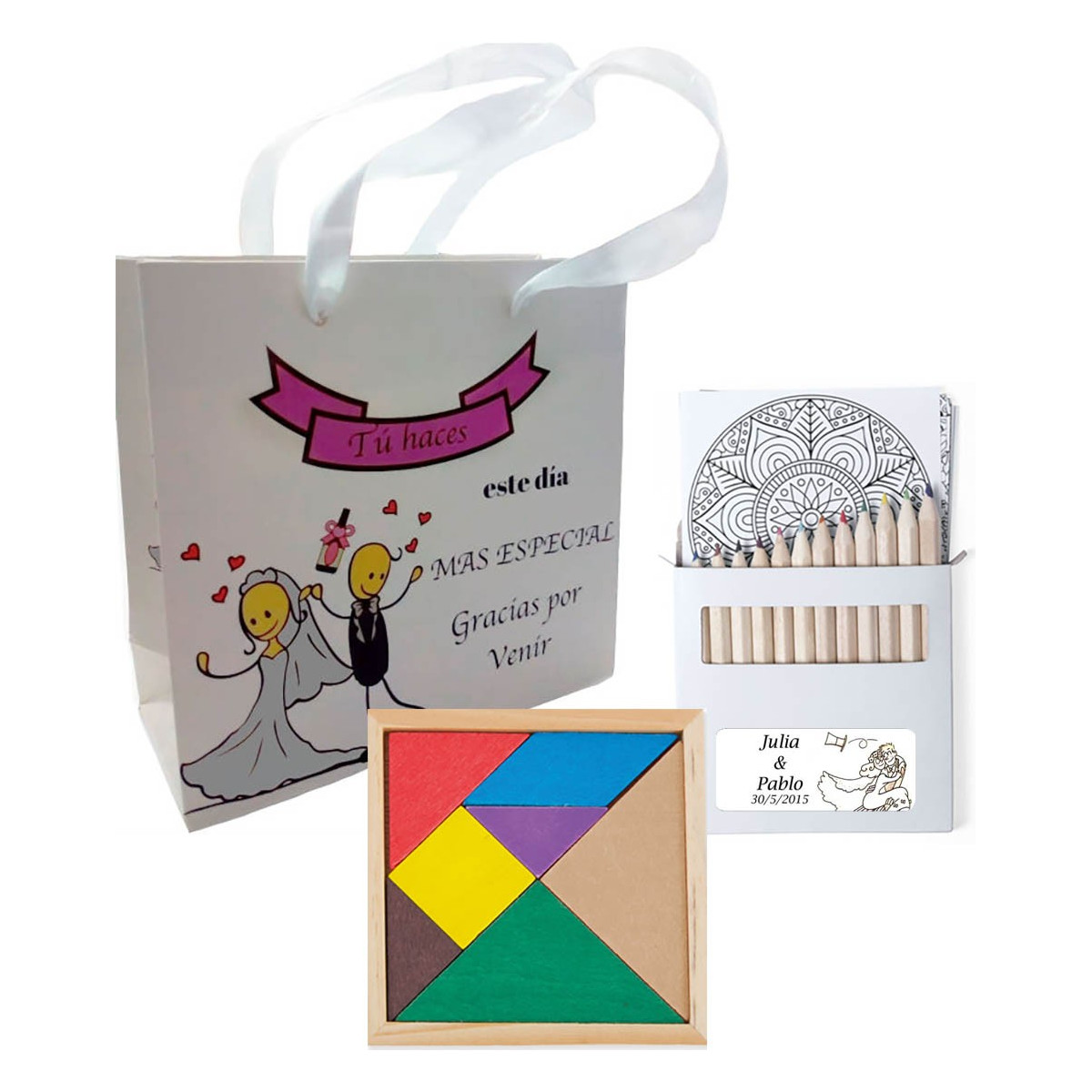 Puzzle avec un ensemble de crayons et un sac