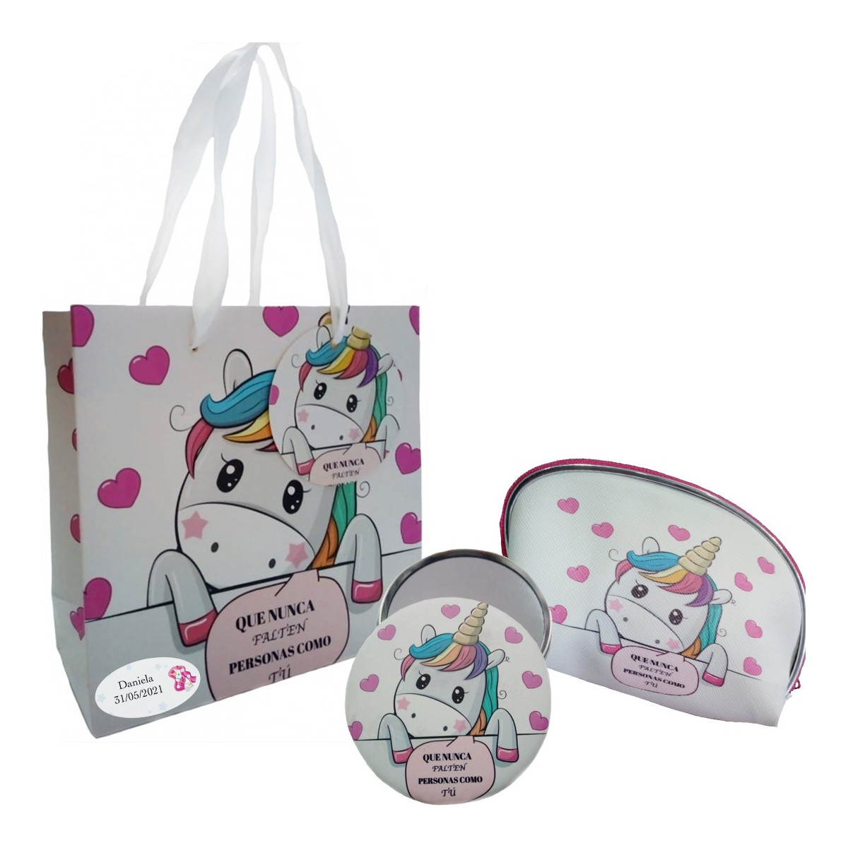 Porte-monnaie miroir et sac personnalisé avec date et nom