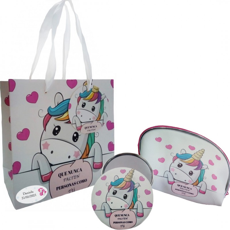 Porte-monnaie miroir et sac personnalisé avec date et nom Porte-monnaie miroir et sac personnalisé avec date et nom