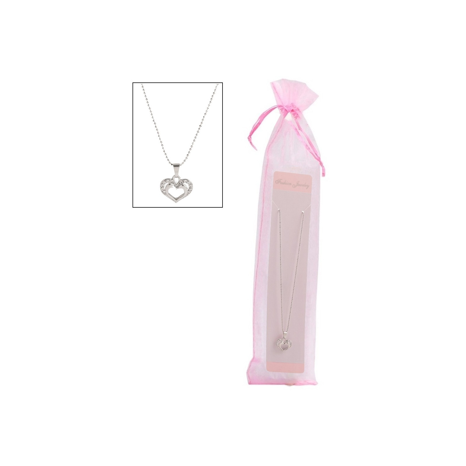 Chaîne avec pendentif en forme de cœur dans un sac en organza