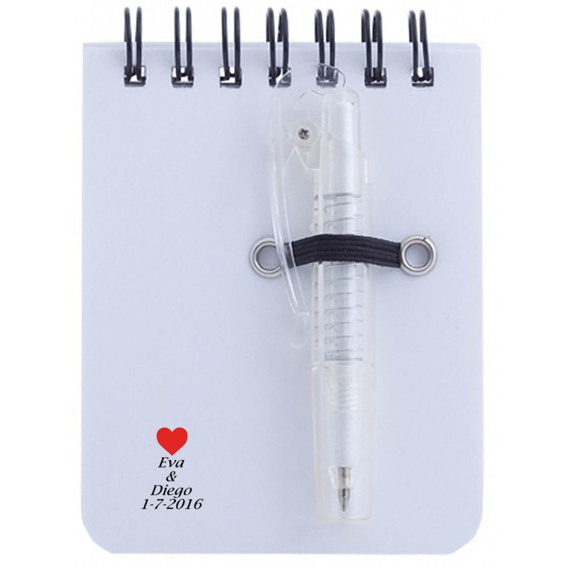 Carnet avec stylo et autocollant personnalisé pour les mariages