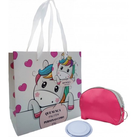 Sac Cosmétique Rose Avec Miroir Et Sac Licorne