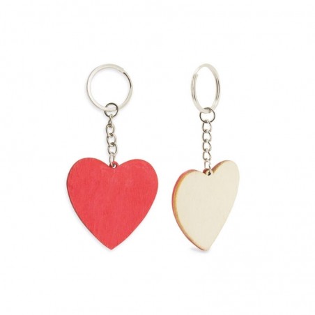 Porte clé coeur en bois dans pochette