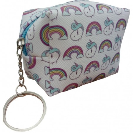 Sac en tissu imprimé de licorne avec stylo rouge à lèvres et porte-monnaie