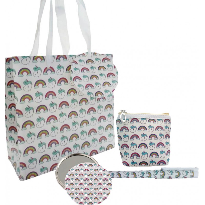Coffret Cadeau Dans Un Sac Imprimé Licorne Avec Stylo, Miroir Et Sac à Main Coffret Cadeau Dans Un Sac Imprimé Licorne Avec Stylo, Miroir Et Sac à Main