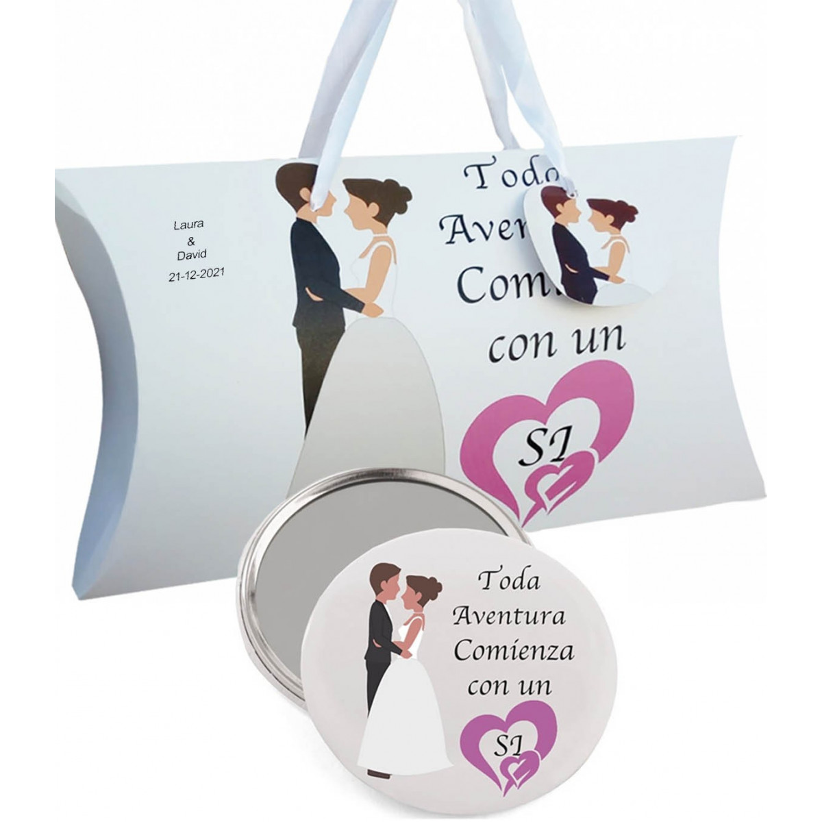 Miroir avec phrase dans une boîte personnalisée pour un mariage